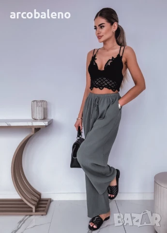 Дамски елегантни муселинови панталони с широки крачоли, снимка 5 - Панталони - 50587621