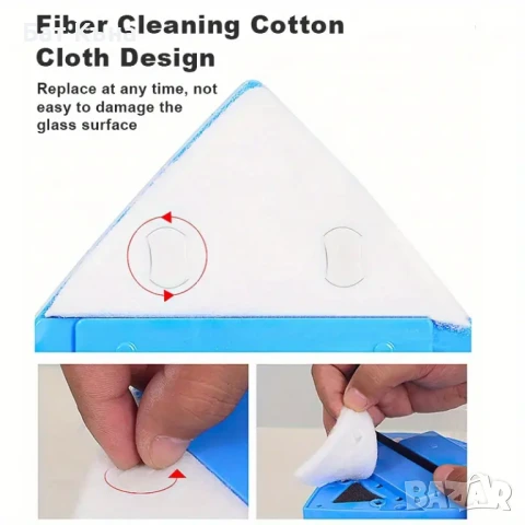 Уред за двустранно почистване на прозорци+резервни кърпи, снимка 4 - Други инструменти - 50619428