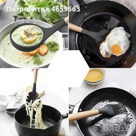 Комплект силиконови прибори за готвене 12бр. с поставка черни Ruhhy, снимка 11 - Прибори за хранене, готвене и сервиране - 52547505