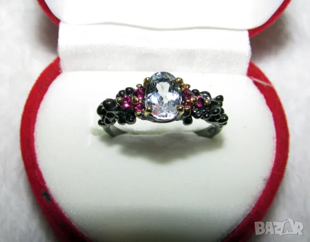 925 сребърен пръстен с родиево покритие и натурален топаз, подходящ за подарък, снимка 1