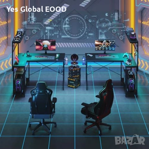 Bestier L-образно бюро с LED и контакти 106см, снимка 4 - Маси - 53883613