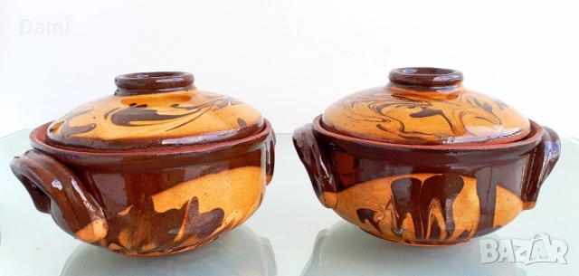 Гювечета българска керамика с похлупак и дръжки, снимка 6 - Съдове за готвене - 52965904