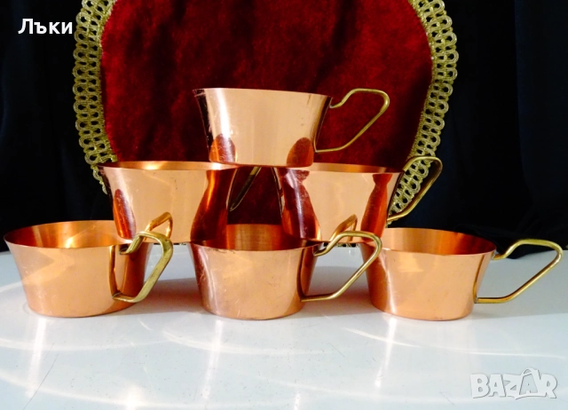 Медни чаши,чиста червена мед,бронзова дръжка