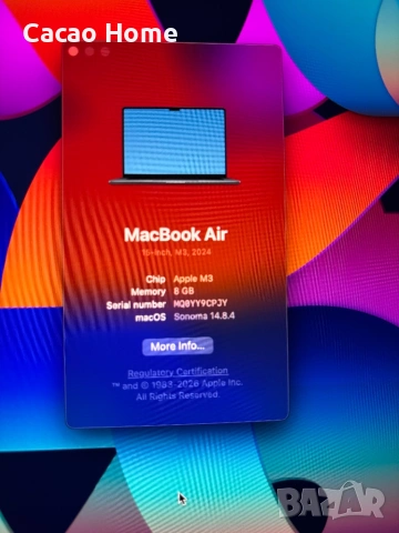 MacBook Air 15” M3 (2024) – Почти нов | 97% Батерия | Топ модел на Apple, снимка 4 - Лаптопи за работа - 53854261