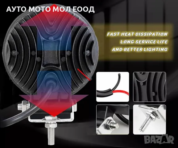 27W LED Диоден халоген с 9 диода - 12/24V, снимка 5 - Аксесоари и консумативи - 50261490