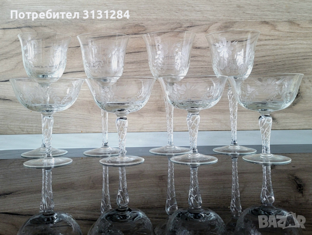 WMF Уникален антикварен комплект кристални гравирани чаши  Германия 40-те, снимка 8 - Други ценни предмети - 44993196