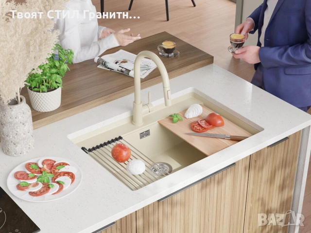 Бежава кухненска мивка за вграждане под плот Берген 80 Low 760x530 мм -20%, снимка 4 - Мивки - 53070184