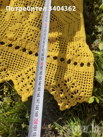 Стара голяма жълта покривка плетена на една кука, снимка 7 - Антикварни и старинни предмети - 50910220