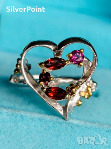 Сребърен пръстен "Любов" с натурални Гранати 