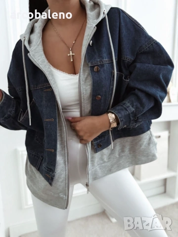 Дамско дънково яке със суитшърт 2в1