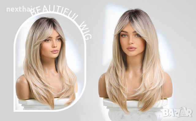 Омбре руса перука 60 см - модерни нюанси и тъмни корени, снимка 13 - Аксесоари за коса - 53830661