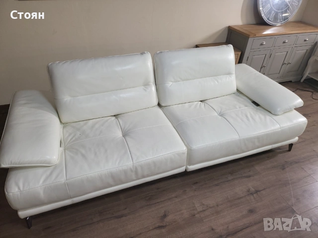 Бял кожен диван тройка Artemis с електрически облегалки, снимка 7 - Дивани и мека мебел - 53755721