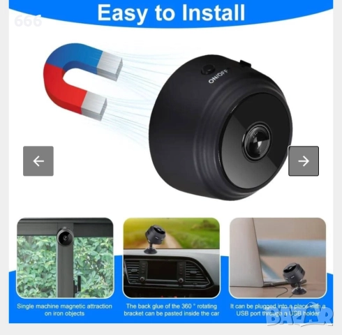 Камера Mini 1080P HD с магнитна стойка, 62гр, WiFi свързаност, снимка 3 - Друга електроника - 52656091