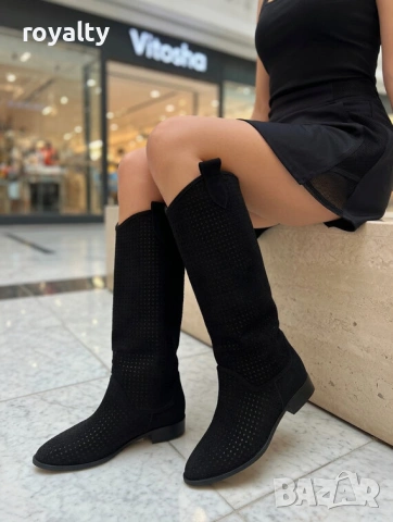 Равни летни ботуши - черен велур, снимка 3 - Дамски ботуши - 54120640