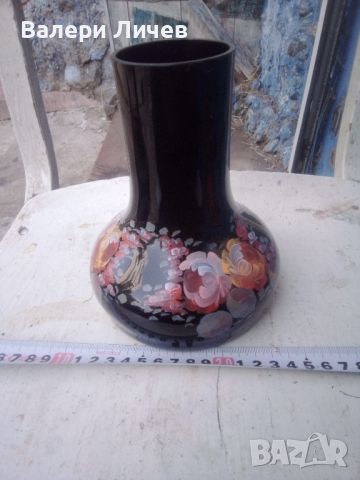 Рисувана стъклена ваза , снимка 1 - Вази - 46293598