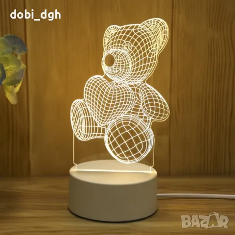 Нощна лампа холограмна 3D LED, снимка 4 - Лед осветление - 47165492