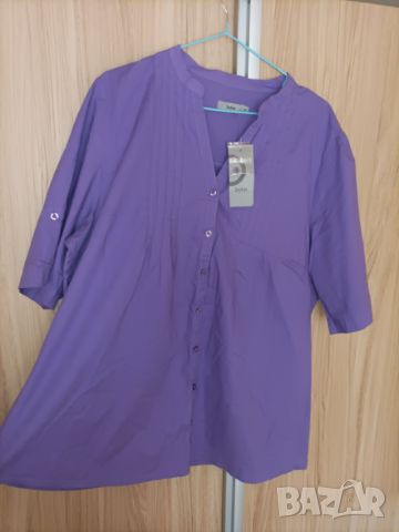 Нова лилава, памучна риза с къс ръкав , снимка 3 - Ризи - 45254857