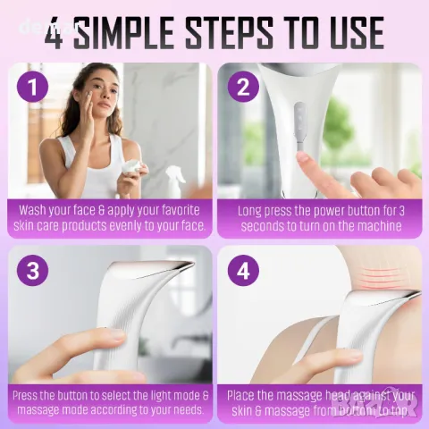 Устройство за лифтинг на лице и стягане на врата – Нагреваем EMS микротоков масажор с 3 LED режима, снимка 6 - Други - 50042011