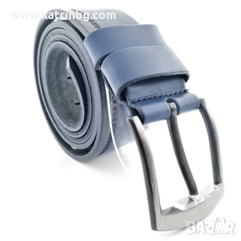 Мъжки колан широк естествена кожа в син цвят, снимка 2 - Колани - 51643028