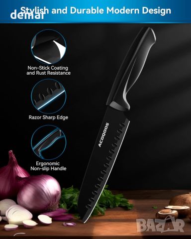 ACOQOOS Комплект ножове с блок, от неръждаема стомана от 10 части с вградена точилка, снимка 3 - Прибори за хранене, готвене и сервиране - 45633408
