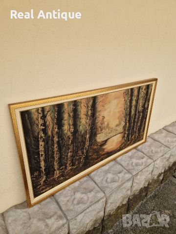 Красива голяма антикварна картина масло върху платно , снимка 5 - Картини - 45541445