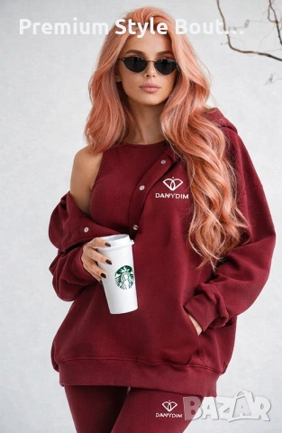 Дамски комплект DANYDIM 3в1 – Oversize суичърт, топ и клин, снимка 17 - Спортни екипи - 53718358