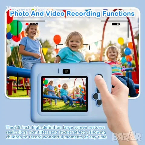 Дигитален фотоапарат детска камера за моментални снимки стил Paloroid с дисплей 32GB карта, снимка 2 - Фотоапарати - 50484999