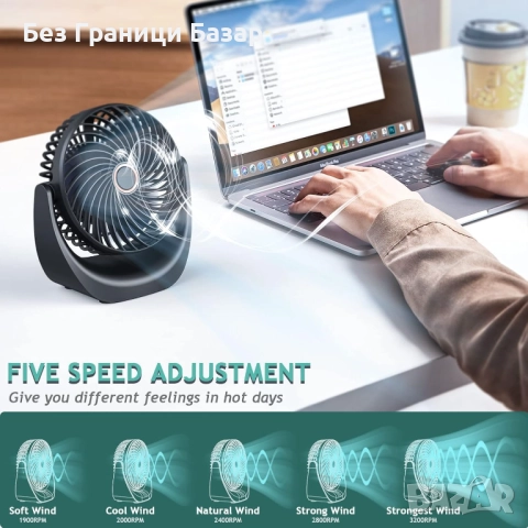 Нов Компактен USB вентилатор – 5 скорости, мощен и тих, подходящ за пътуване, снимка 3 - Други стоки за дома - 51668513