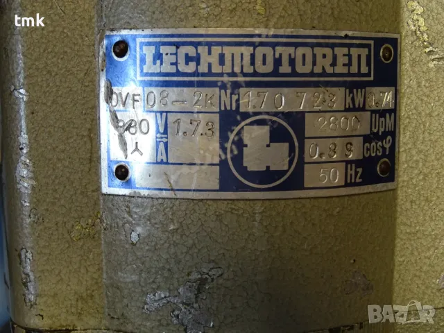 Електромотор+ремъчна шайба LECHMOTOREN DVF08-2K 0.75kW 380V, снимка 3 - Резервни части за машини - 47490977