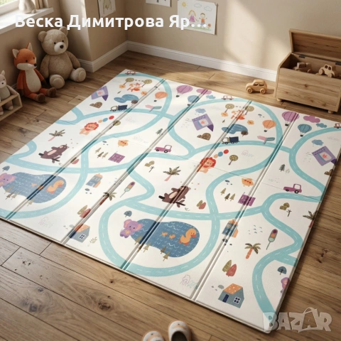 Двулицев образователен детски килим Горски лабиринт 180 х 200 см - водоустойчив, сгъваем, снимка 2 - Други - 53990170