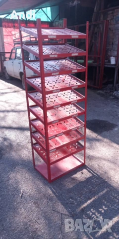 Метален стелаж с рафтове 160/54/34см етажерка червен с 10 рафта