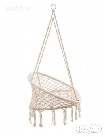 Двойна бежова градинска люлка за двама с възглавници, снимка 2 - Градински мебели, декорация  - 53479846