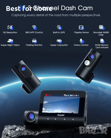 5K 3-канална видеорегистратор, снимка 2 - Камери - 54216882