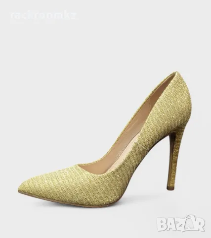 Златни дамски обувки на ток с брокатен ефект – AF2017-1 gold, снимка 2 - Дамски обувки на ток - 50036143