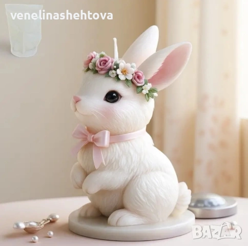 3D Голям великденски заек седнал силиконов молд форма за свещи гипс сапун смола , снимка 2 - Форми - 54002761