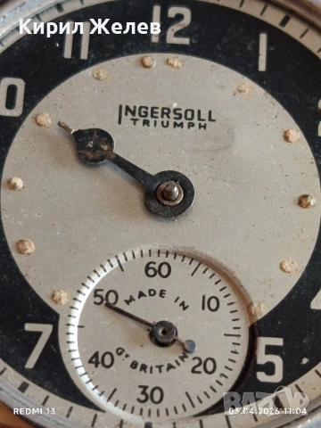 Джобен часовник Ingersoll Triumph Britannia рядък за КОЛЕКЦИОНЕРИ 37524, снимка 2 - Антикварни и старинни предмети - 54076012