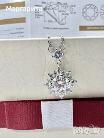 Сребърно колие с мойсанит (диамант)1 карат , снимка 6 - Колиета, медальони, синджири - 53785376