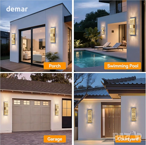 Външна стенна лампа, кристална, златист стенен аплик, IP65, 36 см, снимка 9 - Лампи за стена - 53382420