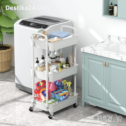 3-етажна помощна количка с колела – бяла, многофункционална, снимка 4 - Други - 52677171