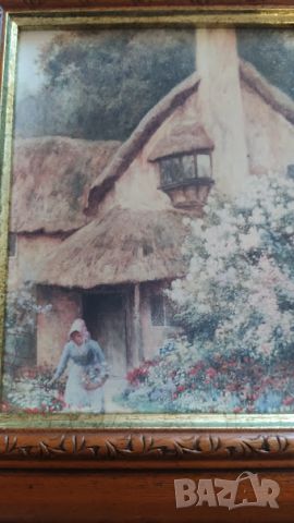Стар прекрасен принт по известната картина „Cottage Garden“ British School - 19th на Strachan Artur , снимка 6 - Антикварни и старинни предмети - 45477362
