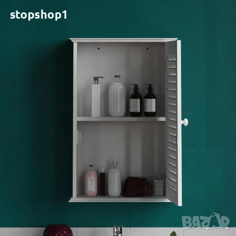 Шкаф за баня Bath Vida с една врата и щори, монтиран на стена, бял, снимка 3 - Шкафове - 53963640