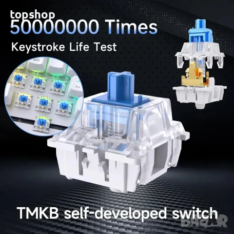 НОВА, ТЕСТВАНА Геймърска клавиатура TMKB T63, механична, безжична с Bluetooth донгъл, бяла..., снимка 4 - Клавиатури и мишки - 50575538