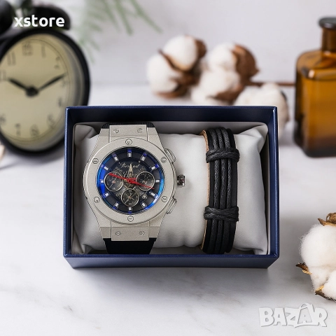 Стилен мъжки подарък – часовник и гривна в комплект, снимка 2 - Мъжки - 52786961