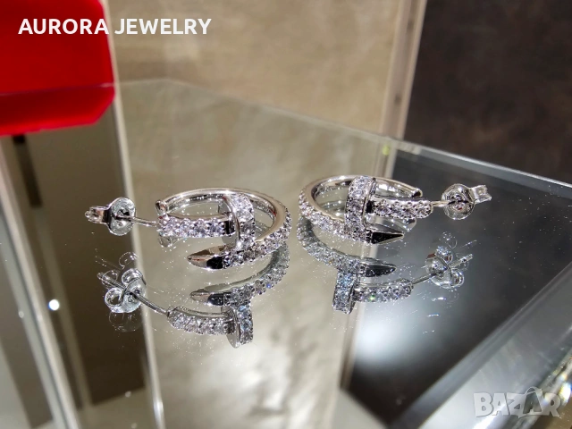 CARTIER Nail Juste un Clou Hoop Silver Diamonds Дамски Обеци Пирон