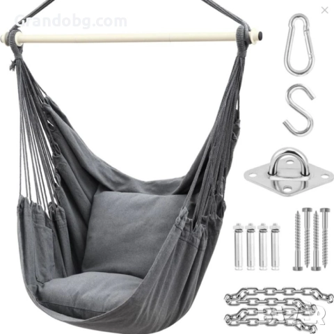 Елегантен XL Стол-хамак до 300кг с две възглавници, аксесоари и страничен джоб, снимка 3 - Столове - 52174605