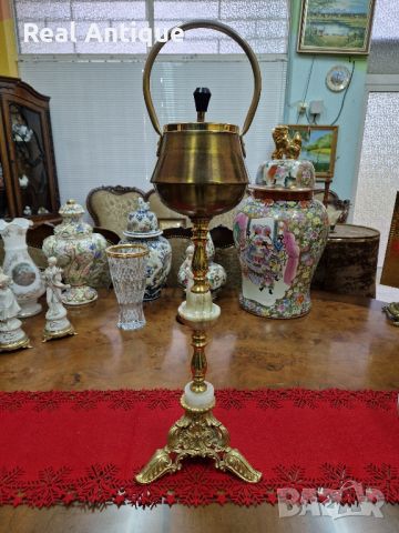 Прекрасен Неупотребяван висок антикварен белгийски пепелник от бронз и оникс , снимка 1 - Антикварни и старинни предмети - 45637821
