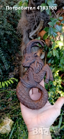 Пластика козирог ръчна дърворезба орех, снимка 3 - Декорация за дома - 52949224