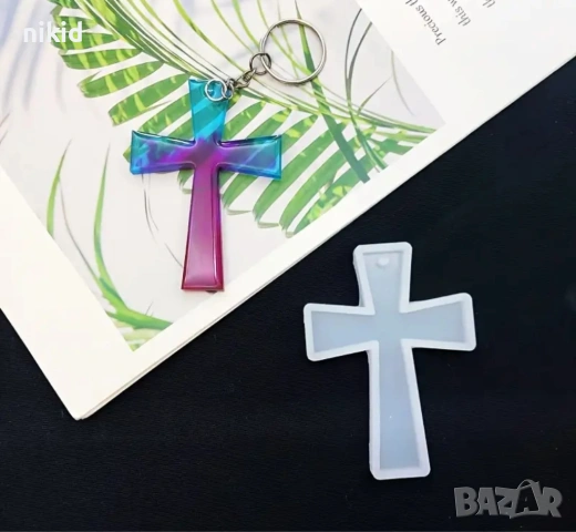 Прав кръст плосък силиконов молд форма украса декор торта фондан шоколад гипс, снимка 4 - Форми - 27492625