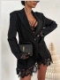 Черно Елегантно Сако с Дантела и Камъни , снимка 2