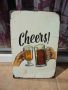 Метална табела бира Cheers! халба чаша мъж и жена си пият :), снимка 1 - Декорация за дома - 46035374